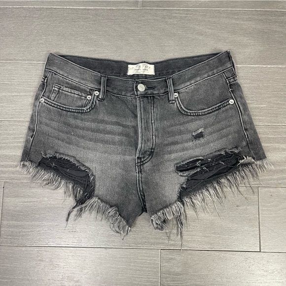 Free People We The Free Good Vibrations Cut-Off Denim Jean Shorts Sulphur Black - Picture 8 of 12
